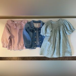 Zara girls Size 18/24 months Dress+Sweatshirt+Jean jacket